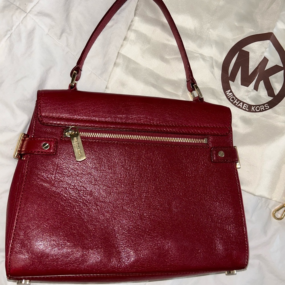 Michael Kors leather handbag burgundy shoulder cross body & dust bag 6 pockets - Picture 9 of 9
